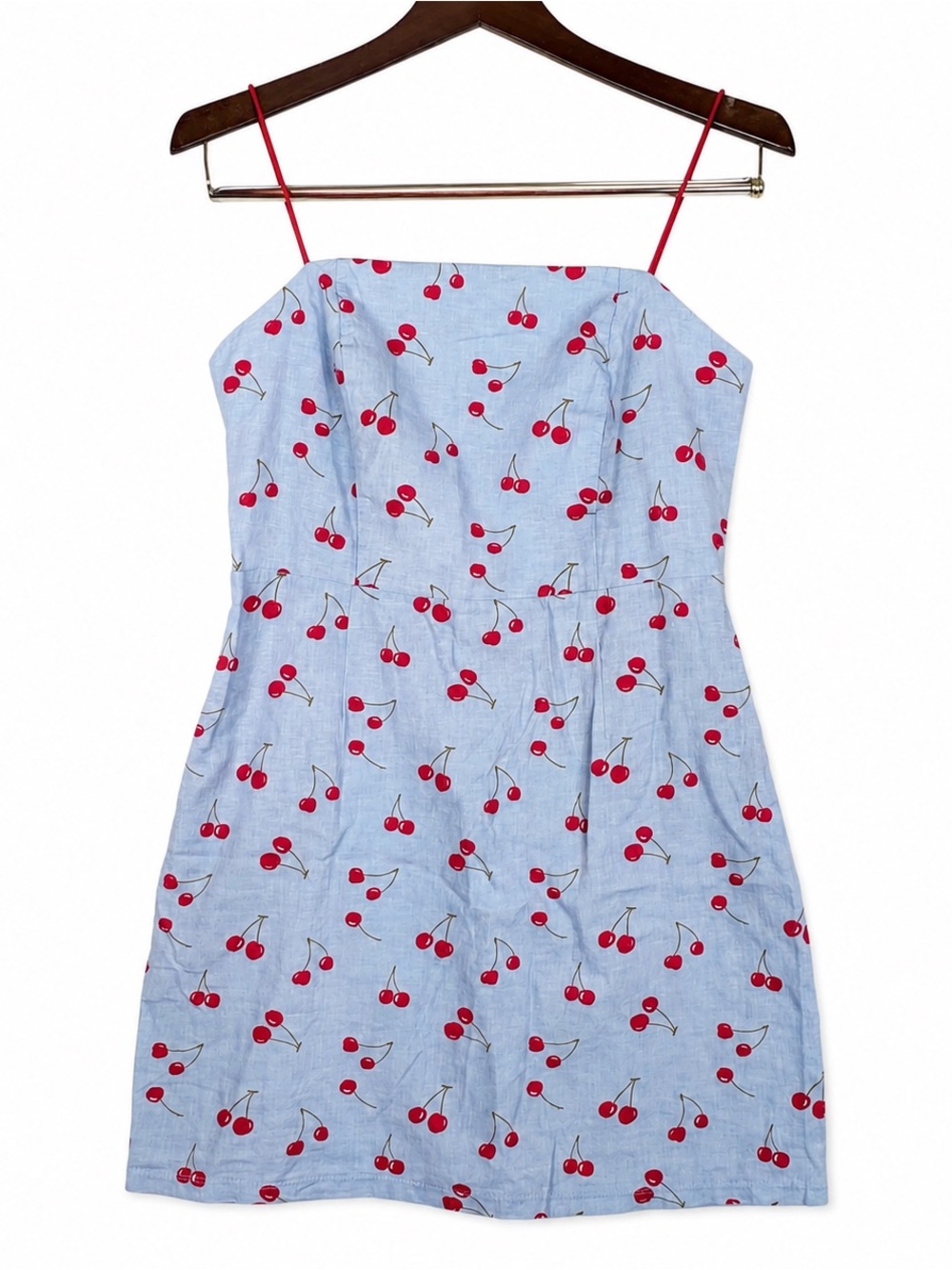Urban Outfitters Cherry Print Linen Blend Mini Dress NWT US 6